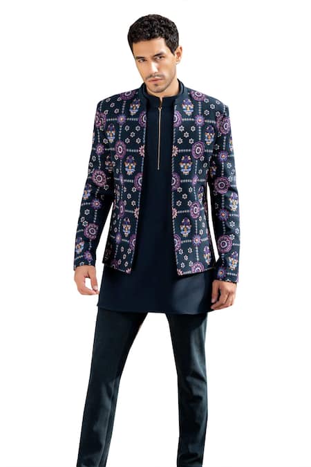 Shop_Amit Arora_Green Polyester Embroidery Thread Bandhgala And Kurta Set _Online_at_Aza_Fashions