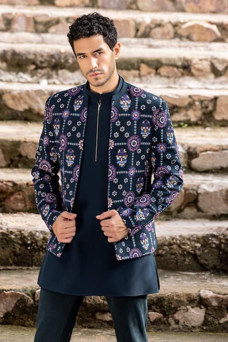 Amit Arora_Green Polyester Embroidery Thread Bandhgala And Kurta Set _at_Aza_Fashions