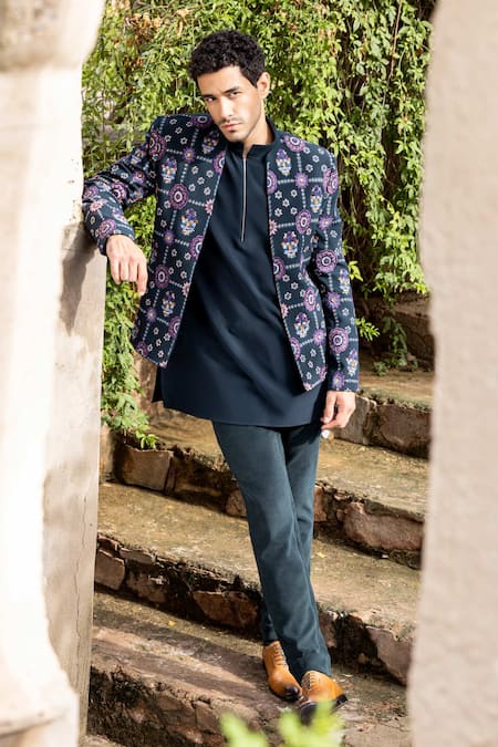 Buy_Amit Arora_Green Polyester Embroidery Thread Bandhgala And Kurta Set 