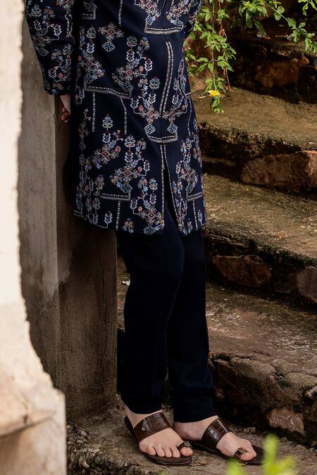 Amit Arora Blue Polyester Embroidery Thread Bandhgala With Pant Online at Aza Fashions Amit Arora_Blue Polyester Embroidery Thread Bandhgala With Pant _Online_at_Aza_Fashions