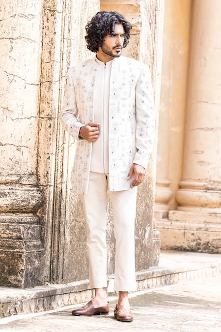 Amit Arora Cream Polyester Embroidery Thread Hand Bandhgala With Waistcoat Set Online at Aza Fashions Amit Arora_Cream Polyester Embroidery Thread Hand Bandhgala With Waistcoat Set _Online_at_Aza_Fashions