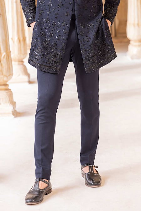 Buy Amit Arora Blue Polyester Cut Work Cutdana Hand Embroidered Bandhgala With Pant Online at Aza Fashions Buy_Amit Arora_Blue Polyester Cut Work Cutdana Hand Embroidered Bandhgala With Pant _Online_at_Aza_Fashions