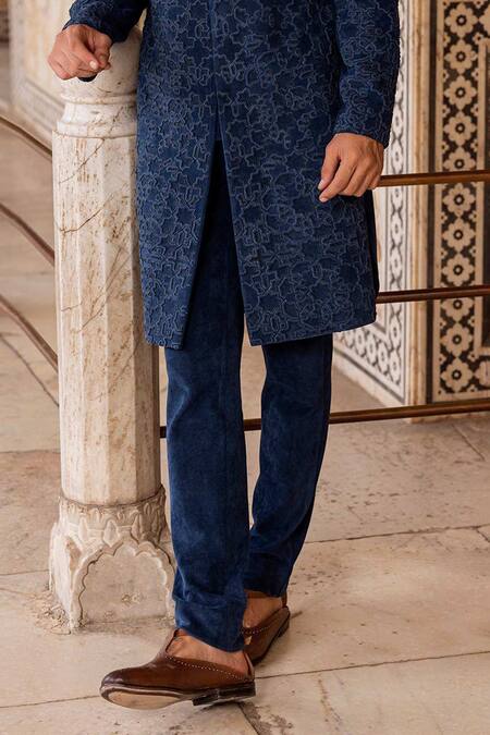 Amit Arora Blue Corduroy Beads, Embroidery Hand Bandhgala With Pant Online at Aza Fashions Amit Arora_Blue Corduroy Beads, Embroidery Hand Bandhgala With Pant _Online_at_Aza_Fashions