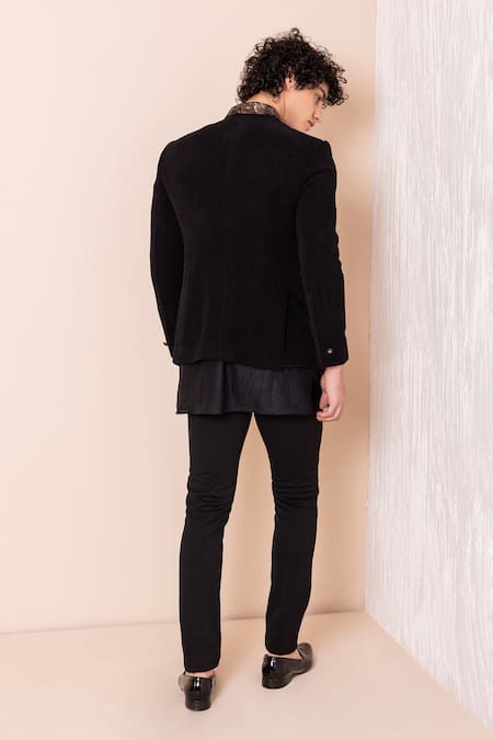 Shop_Amit Arora_Black Modal, Polyester Sequins Hand Embroidered Jodhpuri Pant Set _at_Aza_Fashions