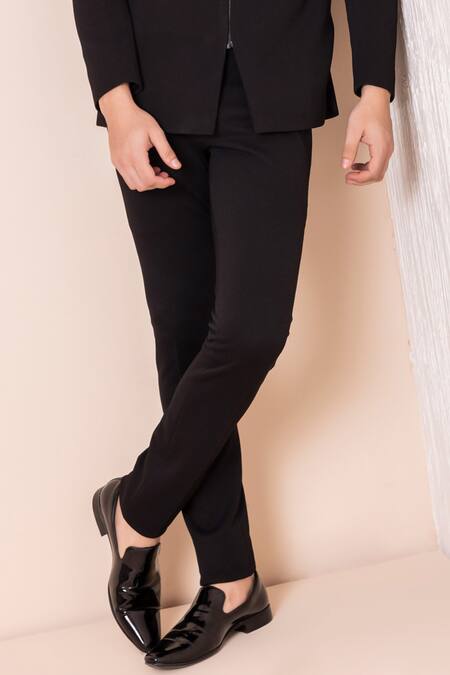 Shop_Amit Arora_Black Jersey, Kota Doria Metallic Thread Hand Embroidered Jodhpuri With Pant _Online_at_Aza_Fashions