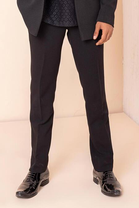 Shop Amit Arora Black Cotton, Denim Embroidery, Metallic Thread Sleeves Blazer Pant Set Online at Aza Fashions Shop_Amit Arora_Black Cotton, Denim Embroidery, Metallic Thread Sleeves Blazer Pant Set _Online_at_Aza_Fashions