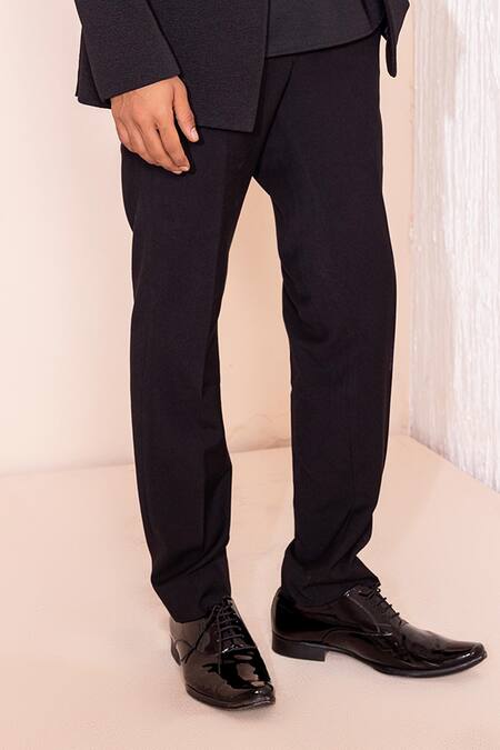 Amit Arora_Black Kota Doria Sequins Ionic Embroidered Coat Pant Set _at_Aza_Fashions