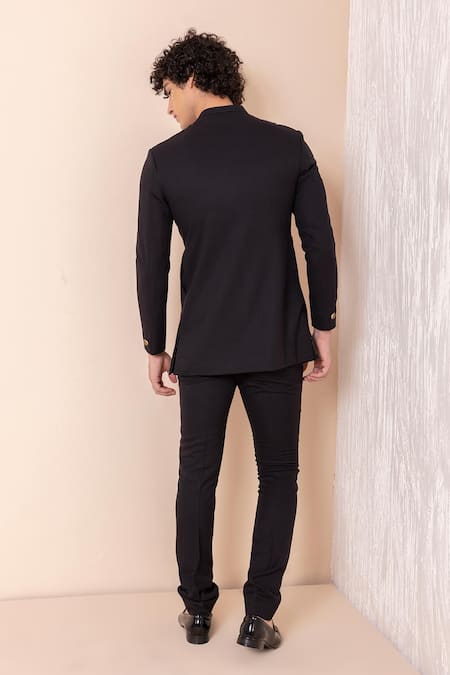 Shop_Amit Arora_Black Twill Cut Work Greko Cutdana Embroidered Jodhpuri Bandhgala With Pant _at_Aza_Fashions