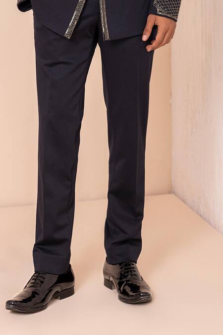 Buy_Amit Arora_Blue Lycra Metallic Thread Crest Embroidered Jodhpuri Bandhgala With Pant _Online_at_Aza_Fashions