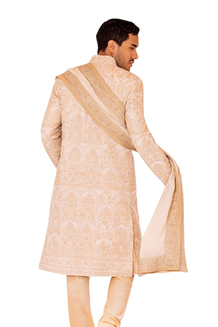 Buy_Amit Arora_Cream Silk, Cotton Embroidery Gullista Sherwani Set 