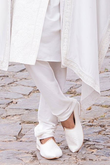 Amit Arora_Ivory Silk, Cotton Embroidery Bahar Sherwani Set _Online_at_Aza_Fashions