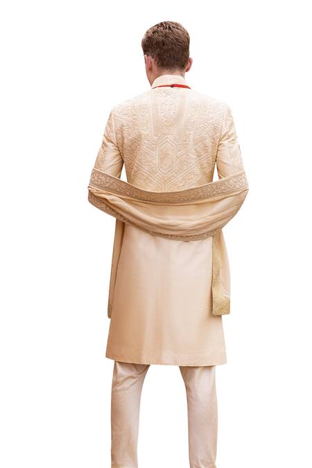 Amit Arora Yellow , Cotton, Satin Embroidery Gulbahar Sherwani Set Online at Aza Fashions Amit Arora_Yellow , Cotton, Satin Embroidery Gulbahar Sherwani Set _Online_at_Aza_Fashions