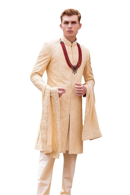 Buy Amit Arora Yellow , Cotton, Satin Embroidery Gulbahar Sherwani Set Online at Aza Fashions Buy_Amit Arora_Yellow , Cotton, Satin Embroidery Gulbahar Sherwani Set _Online_at_Aza_Fashions