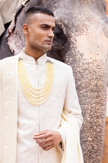 Buy Amit Arora Gold , Cotton, Organza Embroidery Hexagon Phool Sherwani Set Online at Aza Fashions Buy_Amit Arora_Gold , Cotton, Organza Embroidery Hexagon Phool Sherwani Set _Online_at_Aza_Fashions