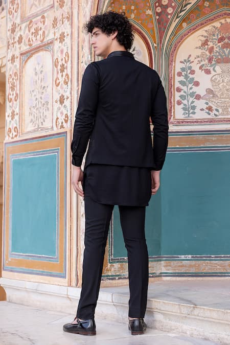 Shop_Amit Arora_Black Cotton Diamonds Helix Leather Dori Embroidered Bundi Set _at_Aza_Fashions