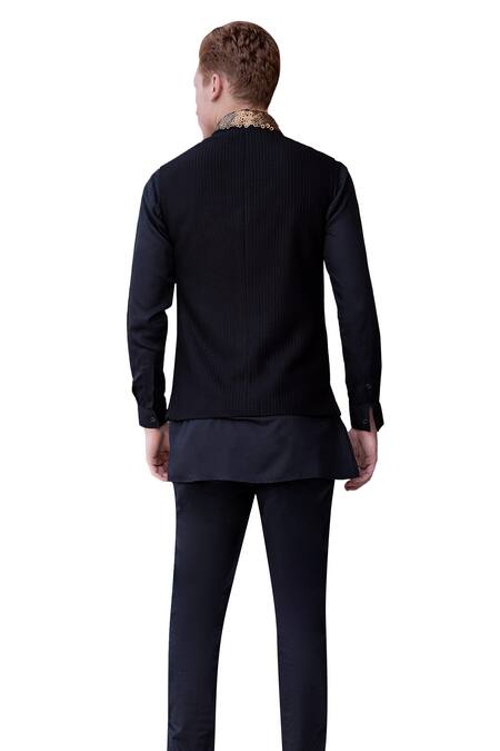 Buy Amit Arora Black Cotton, Modal, Silk Sequins Embroidered Bundi Kurta Set Buy_Amit Arora_Black Cotton, Modal, Silk Sequins Embroidered Bundi Kurta Set