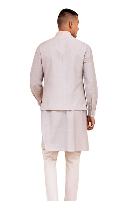 Buy_Amit Arora_Gray Silk, Cotton Embroidery Kashmiri Bundi Kurta Set