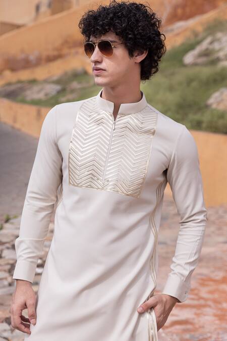 Amit Arora Beige Polyester Tape Work Kurta With Aligadi Pant Online at Aza Fashions Amit Arora_Beige Polyester Tape Work Kurta With Aligadi Pant _Online_at_Aza_Fashions