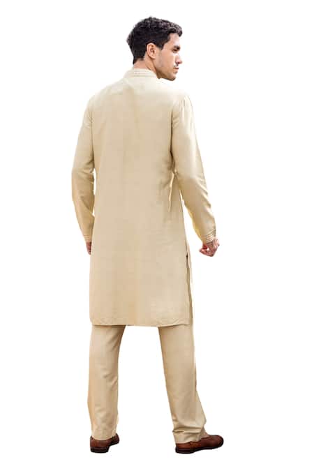 Amit Arora_Gold Mohair, Silk Metallic Thread Floral Work Kurta With Aligadi Pant _at_Aza_Fashions