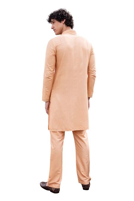 Shop Amit Arora Peach Mohair, Silk Metallic Thread Geometric Work Kurta With Aligadi Pant Shop_Amit Arora_Peach Mohair, Silk Metallic Thread Geometric Work Kurta With Aligadi Pant