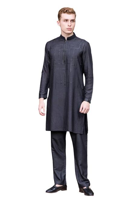 Amit Arora Black Mohair, Silk Metallic Thread Work Kurta With Aligadi Pant Online at Aza Fashions Amit Arora_Black Mohair, Silk Metallic Thread Work Kurta With Aligadi Pant _Online_at_Aza_Fashions
