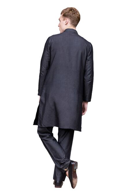 Shop Amit Arora Black Mohair, Silk Metallic Thread Work Kurta With Aligadi Pant Online at Aza Fashions Shop_Amit Arora_Black Mohair, Silk Metallic Thread Work Kurta With Aligadi Pant _Online_at_Aza_Fashions