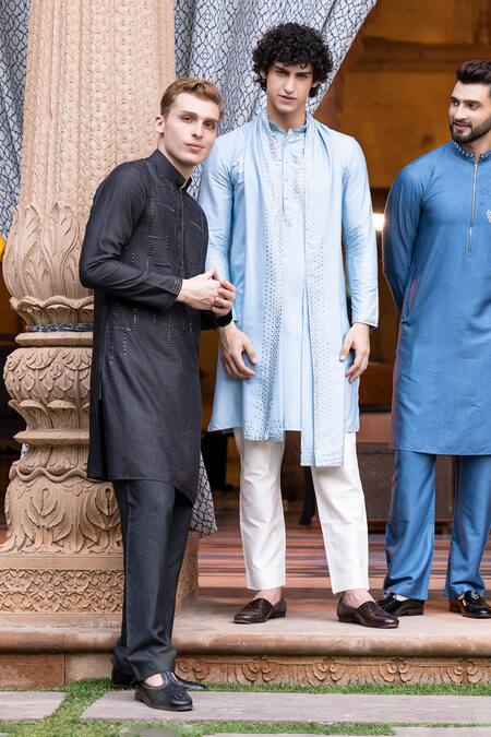 Amit Arora Black Mohair, Silk Metallic Thread Work Kurta With Aligadi Pant at Aza Fashions Amit Arora_Black Mohair, Silk Metallic Thread Work Kurta With Aligadi Pant _at_Aza_Fashions