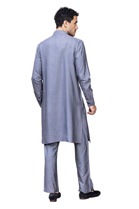 Amit Arora Grey Mohair, Silk Metallic Thread Linear Work Kurta With Aligadi Pant at Aza Fashions Amit Arora_Grey Mohair, Silk Metallic Thread Linear Work Kurta With Aligadi Pant _at_Aza_Fashions