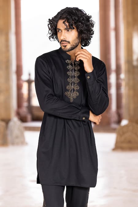 Amit Arora Black Lycra Sequins Hand Embroidered Kurta With Pant Online at Aza Fashions Amit Arora_Black Lycra Sequins Hand Embroidered Kurta With Pant _Online_at_Aza_Fashions