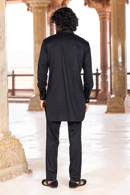 Shop Amit Arora Black Lycra Sequins Hand Embroidered Kurta With Pant at Aza Fashions Shop_Amit Arora_Black Lycra Sequins Hand Embroidered Kurta With Pant _at_Aza_Fashions