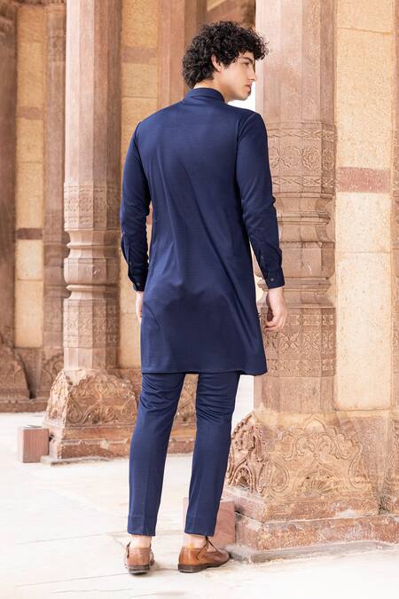 Shop Amit Arora Blue Lycra Beads Dragon Embroidered Kurta at Aza Fashions Shop_Amit Arora_Blue Lycra Beads Dragon Embroidered Kurta _at_Aza_Fashions