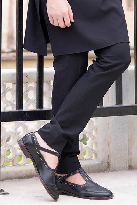 Amit Arora Black Polyester Web Pattern Tape Work Kurta With Aligadi Pant Online at Aza Fashions Amit Arora_Black Polyester Web Pattern Tape Work Kurta With Aligadi Pant _Online_at_Aza_Fashions