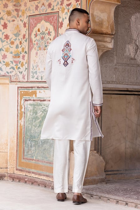 Shop Amit Arora Cream Jacquard, Cotton Geometric Print Kurta With Aligadi Pant at Aza Fashions Shop_Amit Arora_Cream Jacquard, Cotton Geometric Print Kurta With Aligadi Pant _at_Aza_Fashions