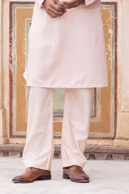 Buy Amit Arora Peach Jacquard, Cotton Embroidery Floral Bouquet Print Kurta With Aligadi Pant Online at Aza Fashions Buy_Amit Arora_Peach Jacquard, Cotton Embroidery Floral Bouquet Print Kurta With Aligadi Pant _Online_at_Aza_Fashions