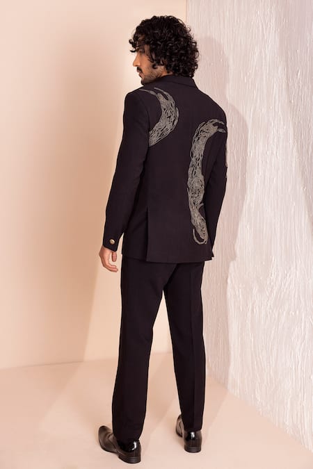 Shop Amit Arora Black Polyester Beads Abstract Embroidered Coat With Pant at Aza Fashions Shop_Amit Arora_Black Polyester Beads Abstract Embroidered Coat With Pant _at_Aza_Fashions