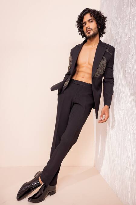 Buy Amit Arora Black Polyester Beads Abstract Embroidered Coat With Pant Online at Aza Fashions Buy_Amit Arora_Black Polyester Beads Abstract Embroidered Coat With Pant _Online_at_Aza_Fashions