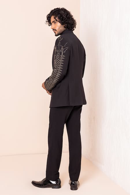 Shop Amit Arora Black Polyester Hand Embroidered Coat With Pant at Aza Fashions Shop_Amit Arora_Black Polyester Hand Embroidered Coat With Pant _at_Aza_Fashions