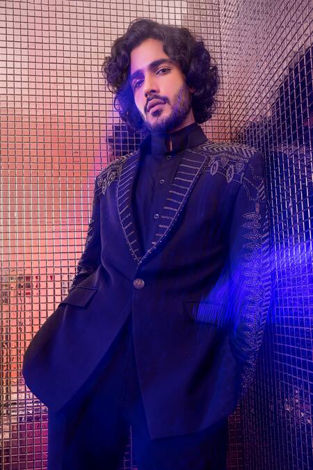 Amit Arora Black Polyester Hand Embroidered Coat With Pant Online at Aza Fashions Amit Arora_Black Polyester Hand Embroidered Coat With Pant _Online_at_Aza_Fashions