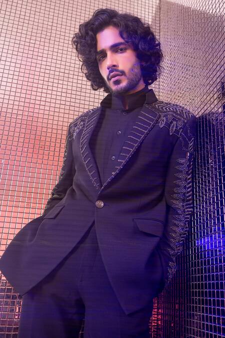 Buy Amit Arora Black Polyester Hand Embroidered Coat With Pant Online at Aza Fashions Buy_Amit Arora_Black Polyester Hand Embroidered Coat With Pant _Online_at_Aza_Fashions