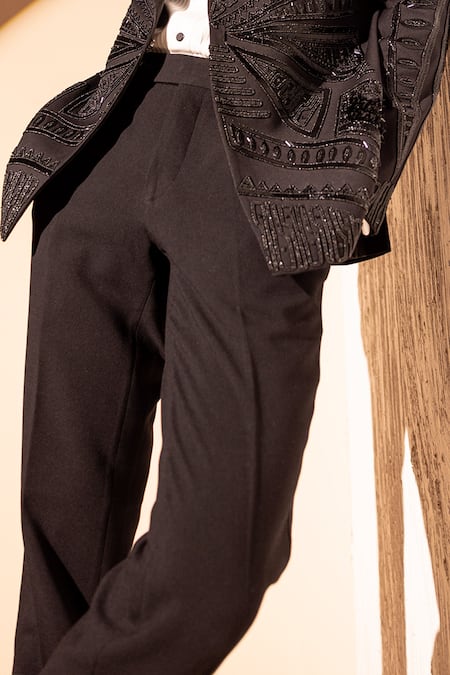 Amit Arora Black Polyester Beads Geometric Pattern Embroidered Tuxedo Jacket With Pant Online at Aza Fashions Amit Arora_Black Polyester Beads Geometric Pattern Embroidered Tuxedo Jacket With Pant _Online_at_Aza_Fashions