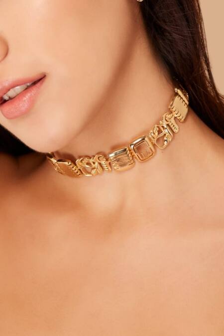 Gaurish Bespoke Jewellery Gold Plated Tribal Geometric Necklace Online at Aza Fashions Gaurish Bespoke Jewellery_Gold Plated Tribal Geometric Necklace _Online_at_Aza_Fashions