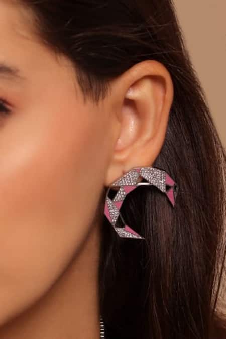 Gaurish Bespoke Jewellery Croissant Enamelled Earrings 