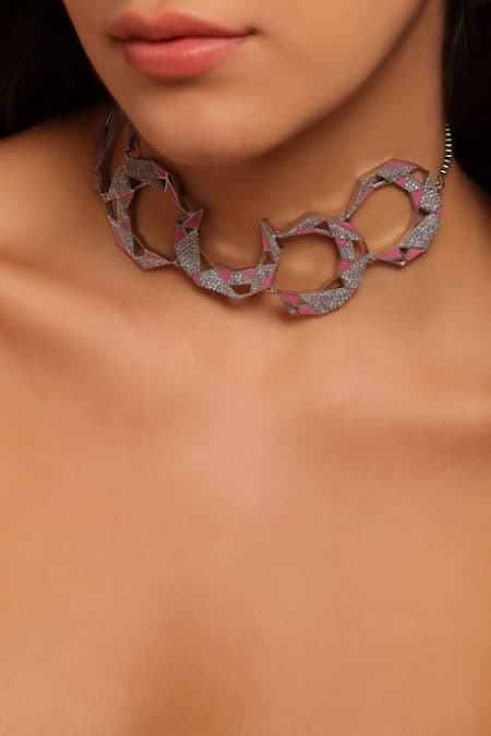 Gaurish Bespoke Jewellery Croissant Enamelled Necklace 