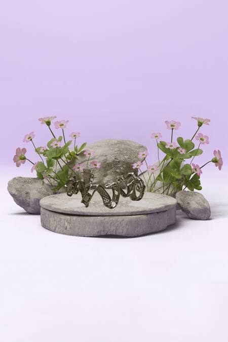 Gaurish Bespoke Jewellery_Silver Plated Spirale Jaali Pattern Bracelet _Online_at_Aza_Fashions