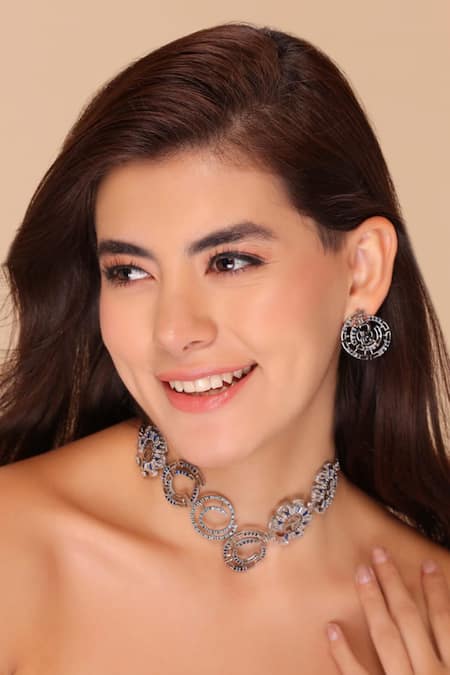 Gaurish Bespoke Jewellery Blue Stones Le Cercle Embellished Choker Necklace Set Online at Aza Fashions Gaurish Bespoke Jewellery_Blue Stones Le Cercle Embellished Choker Necklace Set _Online_at_Aza_Fashions