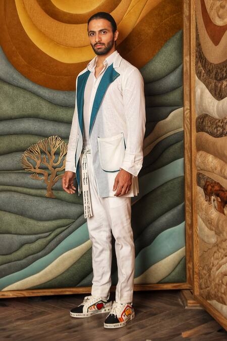 Buy_Ankur J_White Jason Plain Colorblock Shacket Trouser Set _Online_at_Aza_Fashions