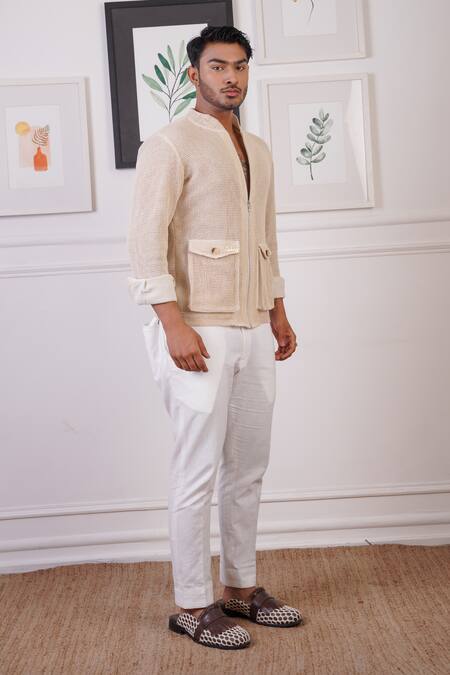 Shop_Ankur J_Beige Mesh Embellished Shirt _Online_at_Aza_Fashions