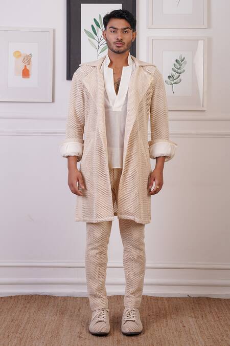 Ankur J_Beige Embellished Overlay Pant Set _Online_at_Aza_Fashions