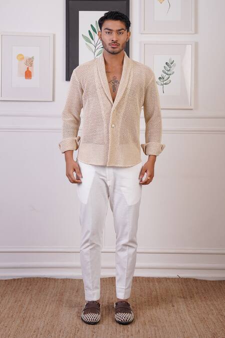 Ankur J_Beige Embellished Shirt _Online_at_Aza_Fashions