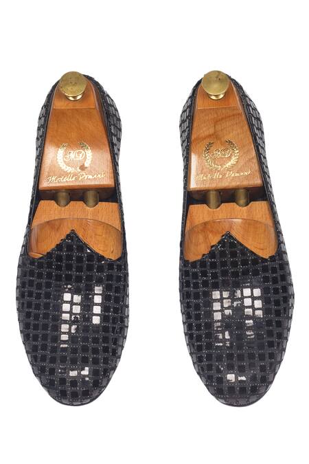 Domani_Black Metal Applique Dazzler Embroidered Juttis _Online_at_Aza_Fashions